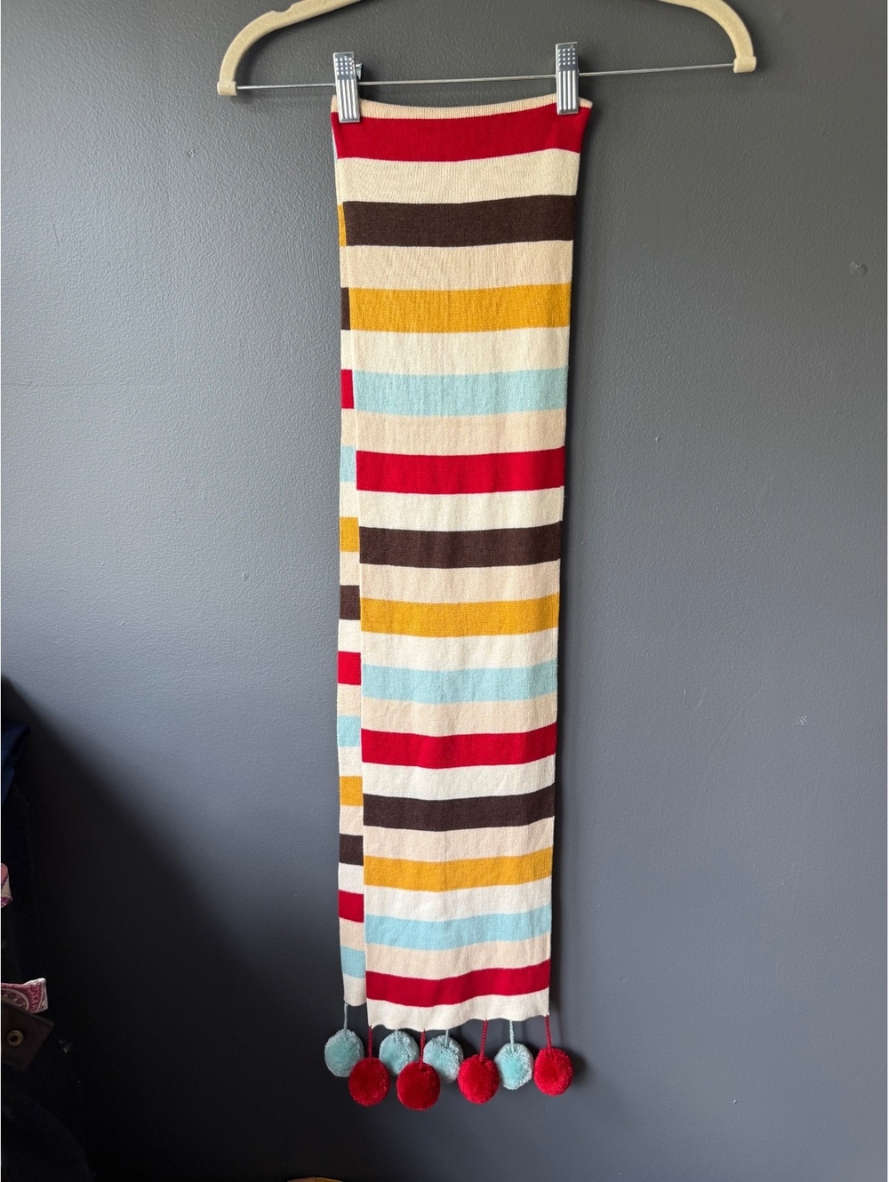 Moda International Striped Silk Cashmere Scarf with Pom-Poms